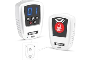DAYTEE DAYTECH Rechargeable Caregiver Pager, Smart Call Bell Button for Elderly, 2000Ft/600m Nurse Calling Alert Patient Help System for Elderly, 1 Call Button, 1 Vibration Receiver with 10 tone 5 volume