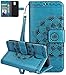 Produktbild Moto G4 Hülle(5,5Zoll),Roreikes Bookstyle Handyhülle Premium PU-Leder Tasche Flip Case Brieftasche Etui Handy Schutzhülle 3D Relief Totem Blume Muster Geschnitzte Design Backcover Flip Cover Wallet Hardcase im Bookstyle mit Standfunktion Karteneinschub-Blau