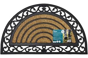 JVL Karina Heavy Duty Rubber Coir Door Mat, Rattan, Brown, 45 x 75 cm