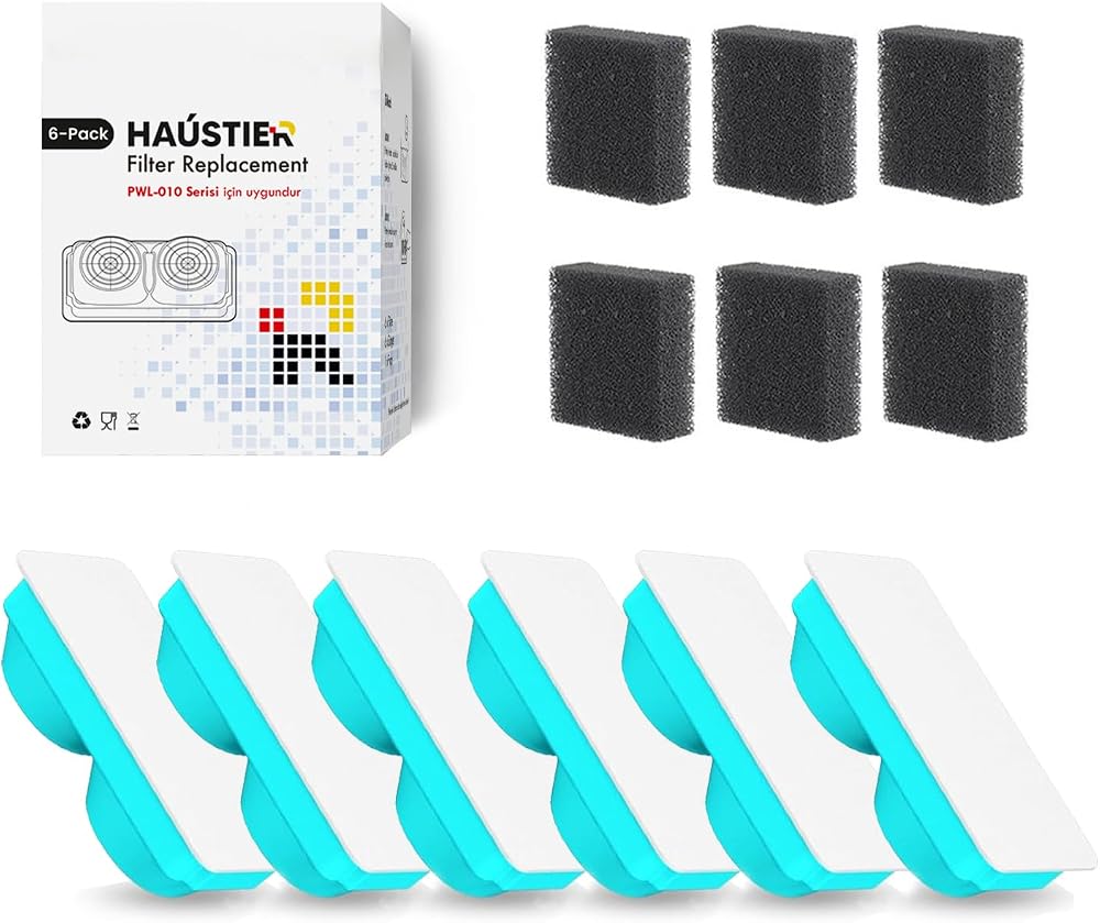 Haustier PWL-010 Otomatik Kedi Su Sebili ile Uyumlu Filtre Seti, 6 Adet, Kloru Azaltır