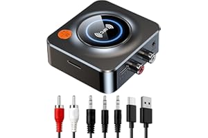 QINGCMING Ricevitore Bluetooth 5.1 HiFi per Stereo, 3.5mm RCA Jack, Portata Wireless 30 Metri, Doppio Collegamento Stereo, Adattatore Aux per Tablet, Smartphone, PC, Laptop, Cuffie, Audio Hi-Fi Senza Fili