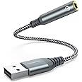 MCSPER USB to 3.5mm Audio Jack Adapter, External Sound Card Converter Compatible with Headset, PC, Laptop, Mac, Desktops, Linux, PS4 and More Devices (Grey)