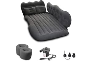 Ergocar Materac dmuchany do samochodu, na kemping, dla 2 osób, z poduszką, do SUV, MPV, nadmuchiwany, łóżko dla gości, na zewnątrz, w podróży, na plaży (M-czarny)
