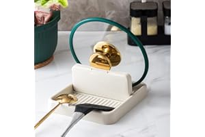 STARRY G 2PCS Kitchen Utensil Rest with Drip Pad, Cooking Spoon Rest with Lid Holder, Heat-Resistant Pot Lid Stand Holder, Countertop Organiser Rack for Ladles, Tongs, Spatula, Simple Flatware Rack