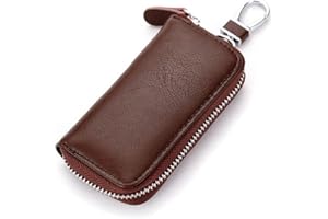 HUWEI Unisex Mens Womens Premium Leather Car Key Holder Bag Case Credit Card Holder Wallet, Brown