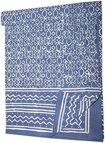 Gypsia Studio Cotton Hand Block Printed Indigo Double Bed Sheet Bed Covers King Size Blanket