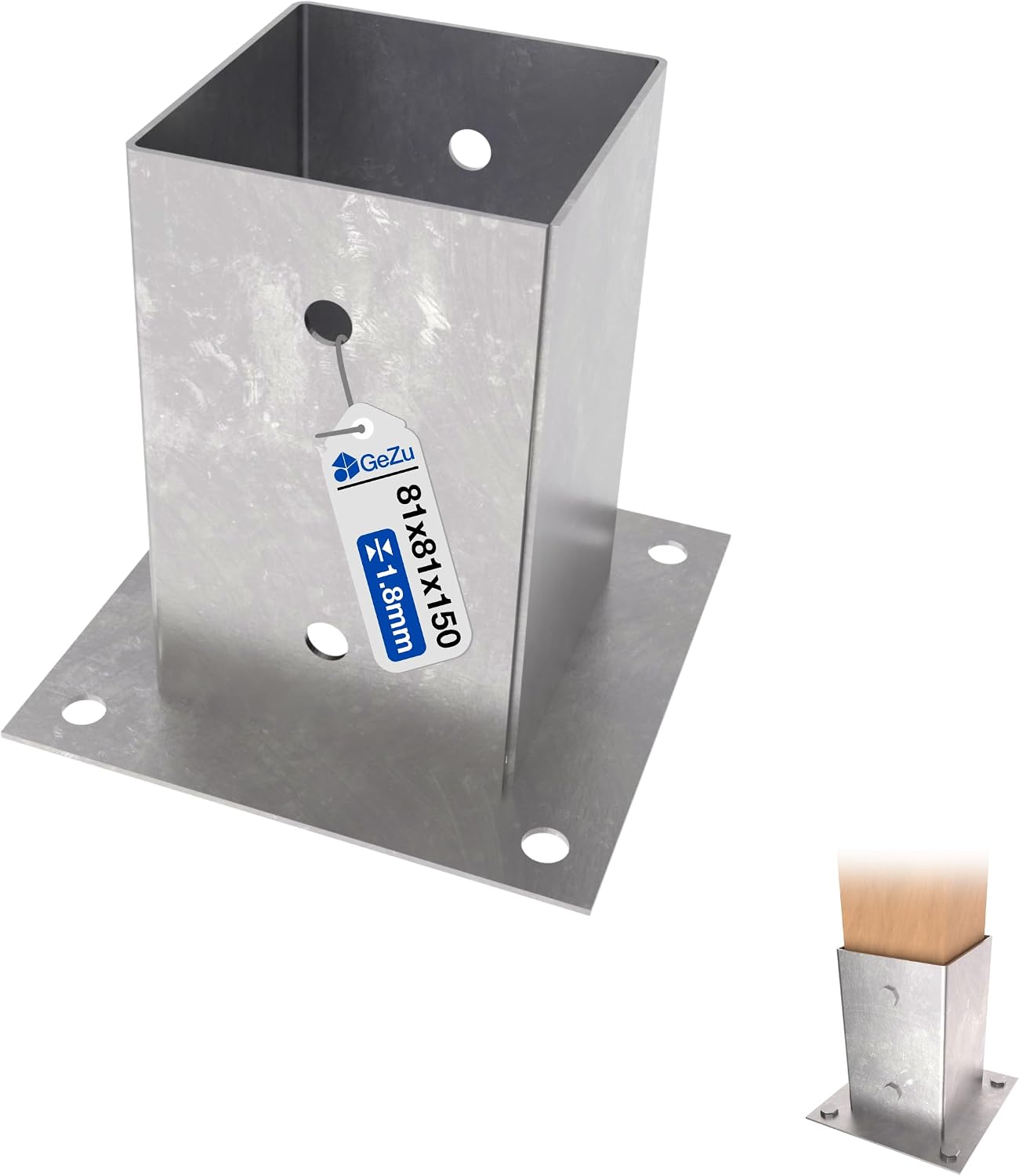 GeZu Impex Post base 81 x 81 mm Hot Dip Galvanised fence support brackets deck holder pergola pavilion base bolt down shoe