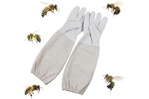 DOUKESH Beekeeper Gloves,Goatskin Beekeeping Gloves,Bee Keepers Gloves for Professionals,Beekeeping Bee Gloves,Sting Proof Bee Gloves,Long Sleeves,With Elastic Cuffs for Beekeeping,Gardening,White,48CM