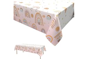 GRESATEK Rainbow Table Cloth,Cute Party Table Covers Kids Birthday Party Table Cloth Plastic Rainbow Theme Girls Party Decorations Baby Shower Party Decoration 137 x 274cm