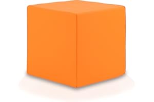 ‎ECOPUF Ecopuf Cube - Sitzhocker Hocker Kunstleder Lederimitat Sitzbox Quader Würfel Pouf Ottomane Fußbank für's Wohnzimmer Wohneinrichtung 40x40x40 cm Faber Orange E4