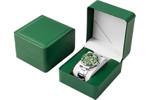 AfitLulu Uhrenbox Einzeln Uhren Aufbewahrungsbox mit Abnehmbaren Uhrenkissen für Damen und Herren, Uhrenkoffer PU-Leder Uhrenaufbewahrungsbox für Armbanduhren, Smartwatches, Armbänder (Grün)