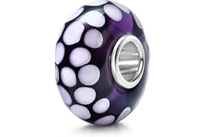 MATERIA by Matthias Wagner Glas Bead lila mit helllila weißen Punkten für Beads Armband/Kette 1254