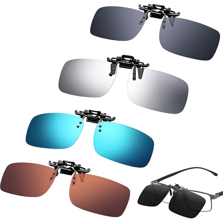 Lot De 4 Clips Solaires Polarisants UV400 - Pour Lunettes De Vue - Couleurs Variées - Conduite, Pêche, Extérieur