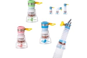 HALF FOREST 3 Pièces Filtre A Eau Robinet Filtre Anti Calcaire Rotation À 360°, Rétractable, Avec Élément Filtrant En Pierre Médicale, Pour Maison, Cuisine, Salle De Bain, L'Évier (Bleu, Vert, Rose)