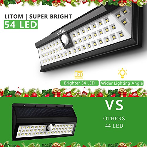 Litom Solarleuchten, 54 LED mit 120° Weitwinkel Bewegungs Sensor Wandleuchte Wasserdichte Außen, Solar Betriebene Außenleuchte, 3 Modi Sicherheit Licht für Garten, Zaun 2 Stück - 2