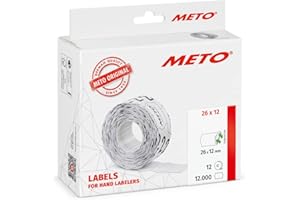 Meto Etichette per etichettatrice (26x12 mm, 1 linee, 12.000 pezzi, bianco, rimovibili, per Meto, Hutner, Contact, Sato, Tovel ecc.)