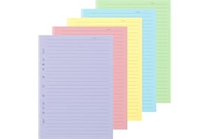 Skycase A5 Lined Refill Paper, Loose Leaf Refillable Filler Paper Thick 100gsm Planner Notebook Inserts for A5 Size 3 Ring/6 Ring/7 Ring Binder Journal Notebook 100 Sheets /200 Pages Multicolor