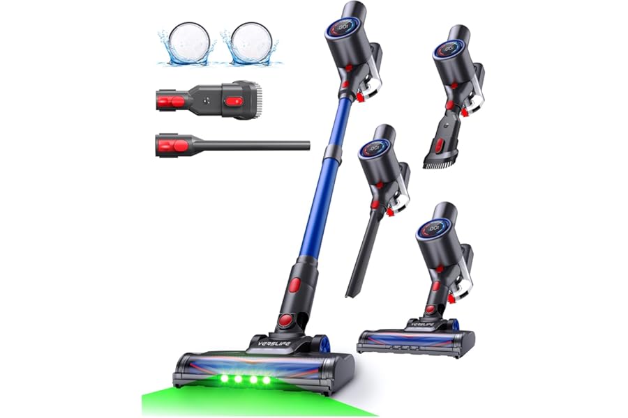 VersLife Z8 Wireless Vacuum Cleaner 40KPa, Lightweight Electric Broom with HEPA Filter, Green LED Light, 45 Min Autonomy, Self-Standing Design, for Hard Floors, Carpets and Animal Hair