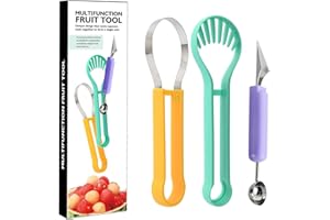 PECEWLOS 4 en 1 juego de herramientas de fruta tallado de frutas, pala de frutas, cortador de bolas de sandía, pelador de canelupe, se utiliza para decorar frutas en la cocina tienda de frutas