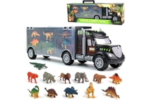 AKOKIE Camiones de Juguete para Niños Dinosaurios Juguetes Niños 3 Años con 12 Animales de Juguetes Dinosaurios Juegos Monster Truck Regalo Niños Niñas 3 4 5 6 Años(Tamaño del camión: 39* 8 cm, 5 * 12 cm)