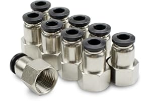 Bwintech 10 Pcs 8mm diamètre extérieur du manchon de carte x 1/2 "BSP femelle traversant raccord pneumatique Push-in, PCF8-04 adaptateur de ligne d'air à libération rapide