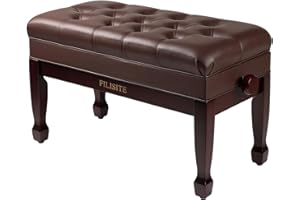 FILISITE Adjustable Duet Piano Bench with Storage, Heavy Duty Solid Wood Double Piano Stool Keyboard Bench Seat with PU Leather Padded Cushion (Brown)