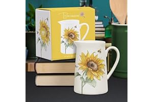 Lesser & Pavey Krug in Großbritannien für Küche und Zuhause, hübsch bedruckter Krug für Milch, Wasser, Saft und andere Bedürfnisse, perfekt für Heim- und Büroküchen, Bienen-Tanika-Sonnenblumenkrug