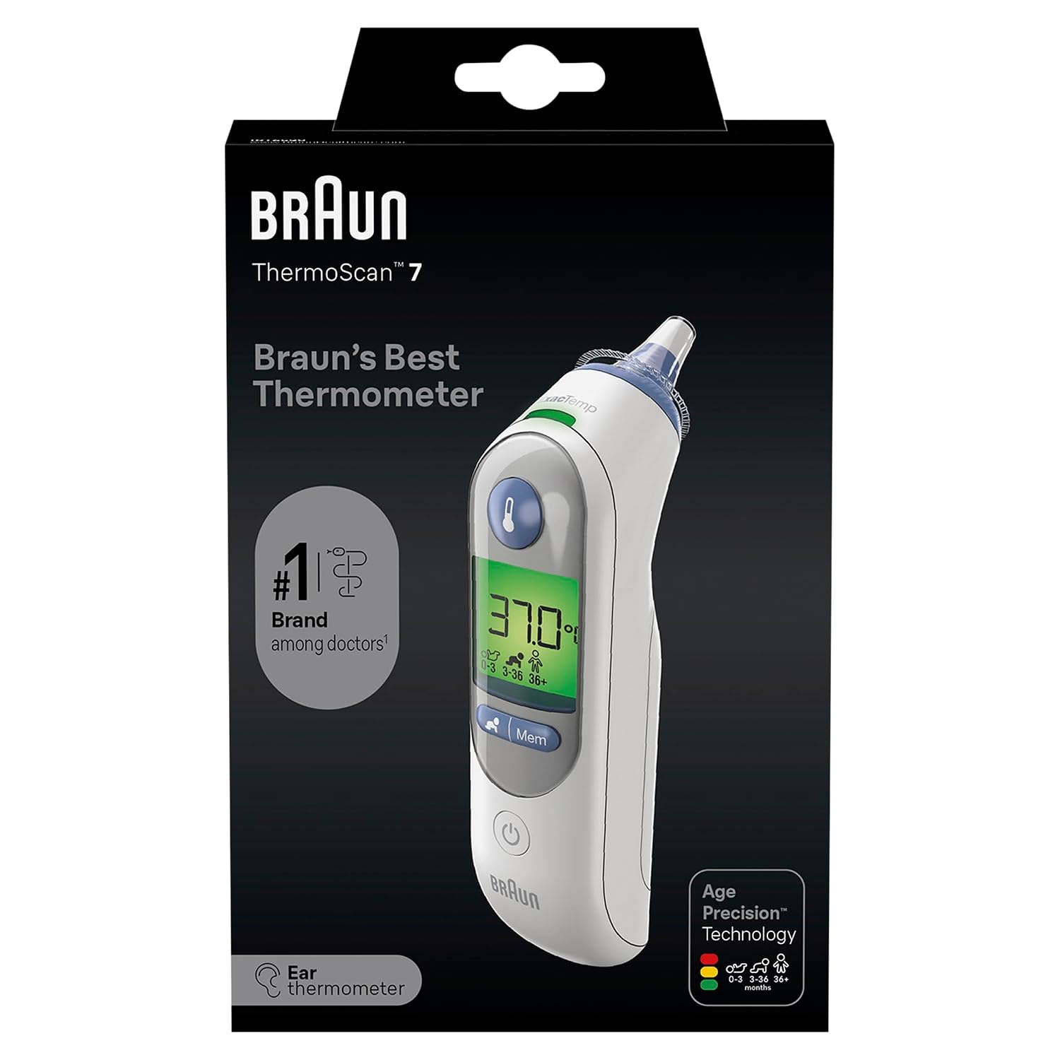 Braun ThermoScan 7 oorthermometer | Age Precision-technologie | Digitaal display met kleurcode, geschikt voor baby's en kinderen, merk nr. 1 bij artsen1