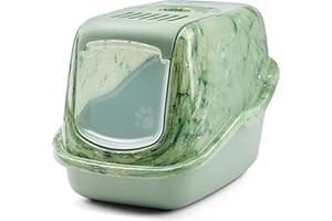 Katzentoilette – Savic Nestor – Marble Green – geschlossen – aufklappbare Vorderseite – hohe Rückseite – Kohlefilter – 56 x 39 x 38 cm