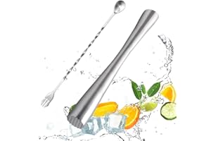 GYSRXS Cocktail Stampfer Edelstahl Mojito Stößel with Cocktail Mixing Spoon Crushed Ice Hammer Verwendet um Cocktails,Mojitos,Säfte zu Machen,Länge 26CM(Silber)