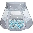 Selonis Play Tent 105X90cm/100 Balls Castle House Pop Up Ballpit Plastic Balls For Kids, Grey:Pearl-Grey-Transparent-Babyblue-Mint