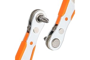 FANSHIONTIDE Ratchet Wrench, PH2 Phillips Magnetic Screwdriver, Mini Ratcheting Screwdriver with 1/4" Drive High Torque Offset Reversible Mini Ratcheting Offset Screwdriver (1*Wrench & 1* Phillips Bit)