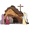 Ghzste Easter Resurrection Scene Ornament Easter Scene Wooden Decoration Easter Nativity He is Risen Decor Christian Home Wall Shelf Decor (Christian)