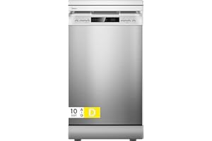 Midea MFD45S200X.1-IT Lavastoviglie Libera Installazione con 10 coperti, 8 Programmi, Display a LED, Partenza Ritardata, Funzione di Mezzo Carico, Asciugatura Extra - Inox