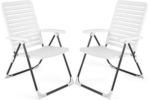 RELAX4LIFE Set of 1/2 Patio Folding Chairs, 7 Positions Adjustable High Back Recliner Sun lounger, Indoor Outdoor Reclining Deck Chair for Picnic Beach Camping (2PCS,Bi-fold, White)