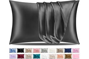 Pamposh Satin Silk Pillowcases For Hair And Skin 2 Pack Standard Size with Envelope Closure (2 Pcs Pillowcases (50 x 75 cm), Charcoal)