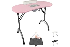 BELTOM Mesa para manicura Plegable, con Aspirador, reposamuñecas y Bolsa de Transporte - 12 KG - 98 x 44 x 77 cm - Rosa
