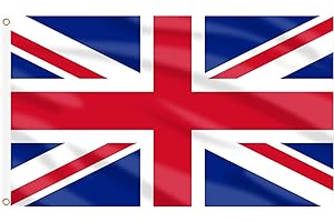 AhfuLife Bandera de Reino Unido 90cm x 150 cm,1 Pieza Bandera Reino Unido Grande Con Ojales De Latón, Union Jack Bandera en Poliéster para Desfiles, Fiestas, Decoraciones de Jardín