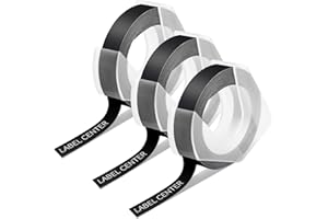 3D Nastro Etichette a Rilievo LabelCenter Compatibile in sostituzione di Dymo Embossing Etichette Autoadesive S0847730 Bianca su Nero, per Dymo Junior Omega Etichettatrici a Rilievo, 9 mm x 3 m, 3X