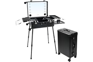 EBANKU Rolling Makeup Train Case z podświetlonym lustrem, 61 cm materiał PC, etui podróżne z Bluetooth, 4 przyciski wyświetlacza, organizer na kosmetyki do makijażu