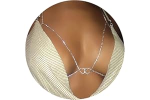 ‎FLOVEL Flovel Funkelnde Strass-Körperkette, silberne Herz-Brustketten, Kristall-Rave, Nachtclub, Bikini-Körperkette, Schmuck für Frauen und Mädchen