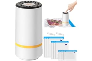 RUNQIN OUTDOOR Mini Handvakuumierer USB-Laden, Tragbarer Vakuumiergerät mit 10 Wiederverwendbare Vakuumier ZIP-Beutel, Vakuumierer für Trockene Oder Feuchte Lebensmittel, Kompakt und tragbar Handliches Vakuumpumpe