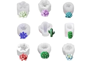 QINGYIWL Set di 9 stampi in silicone per piante grasse, stampi per candele, stampi in silicone 3D, per aromaterapia, candele, decorazioni per torte, sapone