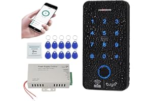 FUSYTULY WiFi Tuya Fingerabdruck Zugangskontrollsystem wasserdichte Biometrie RFID-Tastatur 125KHz 13.56MHz + DC12V Stromversorgung + 10pcs RFID-Tastenbänder, Ohne Elektrische Schlösser