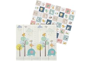 UBABY - Alfombra de Juegos Bebés Reversible - Acolchada y Plegable - Colchoneta Gimnasio Actividades - Alfombra Infantil - Antideslizante, Impermeable, Elefante + Letras - Medidas: 200x180x1cm