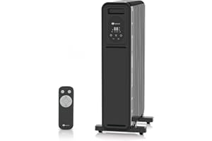 PureMate 2300W Oil Filled Radiator with Remote Control, 11 Fins, Digital Thermostat, Adjustable Heat Settings, Energy Efficient Electric Heater, 24H Timer, Overheat & Tip-Over Safety and Castor Wheels