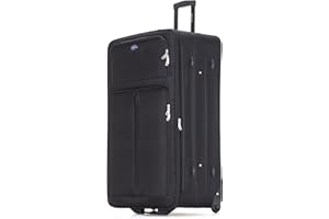 Aerostar Extra Large 32” Lightweight Softshell Expandable Suitcase, Check in Luggage 2 Corner Wheels with Integrated Combination Lock (Black, 129 litres)