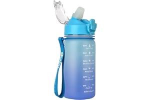 BuildLife School Water Bottle,Kids Water Bottles with Straw and Time Markings, BPA Free 450ml Small Water Bottle,Leakproof Water Bottle, Dishwasher Safe Sports Water Bottle (Blue Gradient)