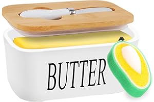TWBEST Plato de Mantequilla,16.5 * 10 * 7.5cm Mantequera de Cerámica+Esponja limpiadora,Recipiente Hermética para Todo Tipo de Mantequilla