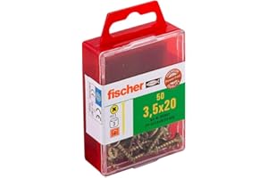 fischer Power-Fast FPF-SZ 3,5 x 20 YZF 50 B - śruby do płyt wiórowych z łbem wpuszczanym i pełnym gwintem do mocowania cienkich elementów w materiałach drewnopochodnych - 50 sztuk - nr art. 653931